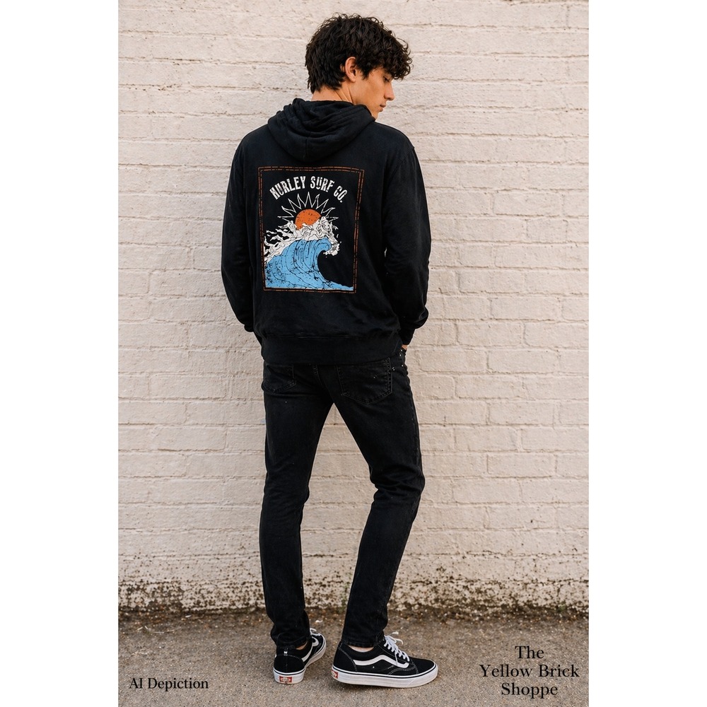 Hurley Surf Co Zip Up Hoodie XS NWT Black‎ Graphic Hooded Sweatshirt